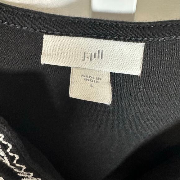 J Jill Black Tunic Sleeveless Tank Top Sz Large Floral Embroidered High Low‎ Hem - Picture 3 of 9
